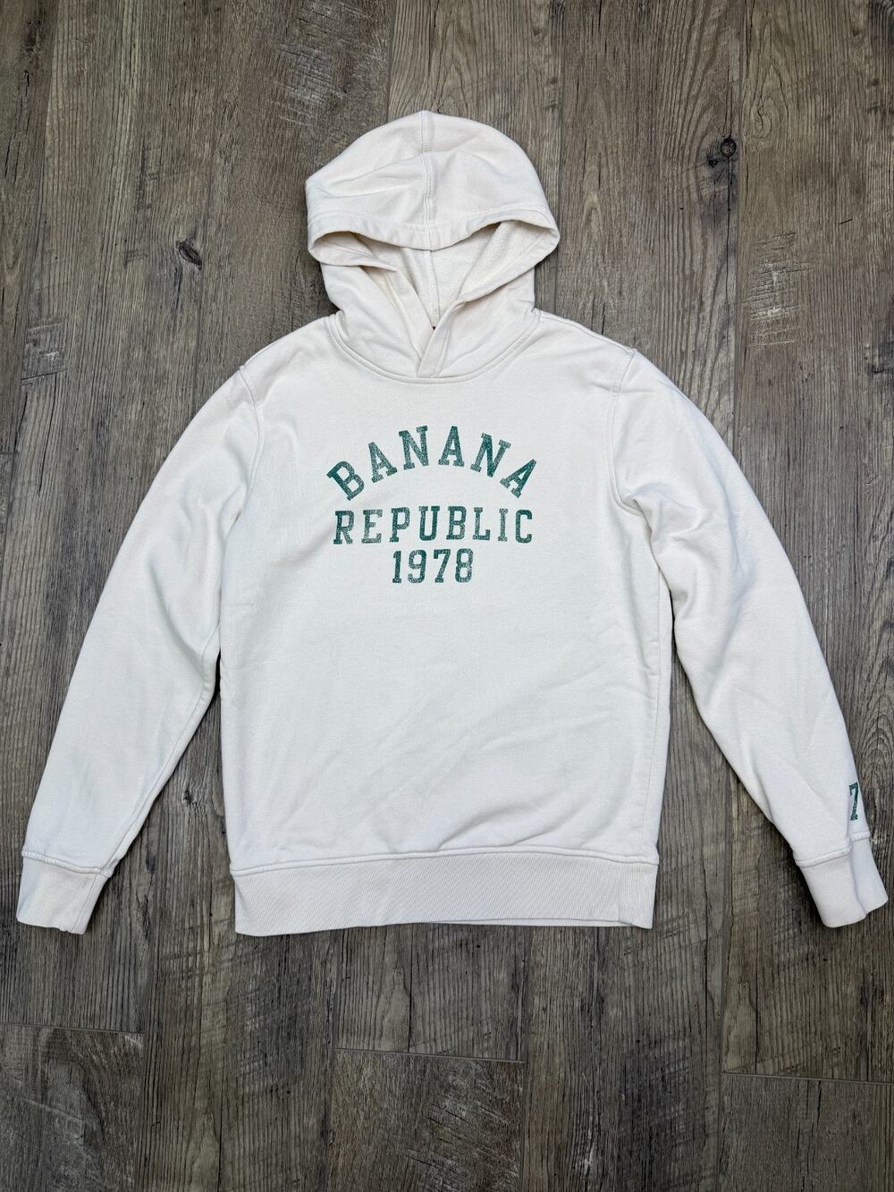 Banana Republic Mens Cream Green 1978 Hooded Sweatshirt Size S